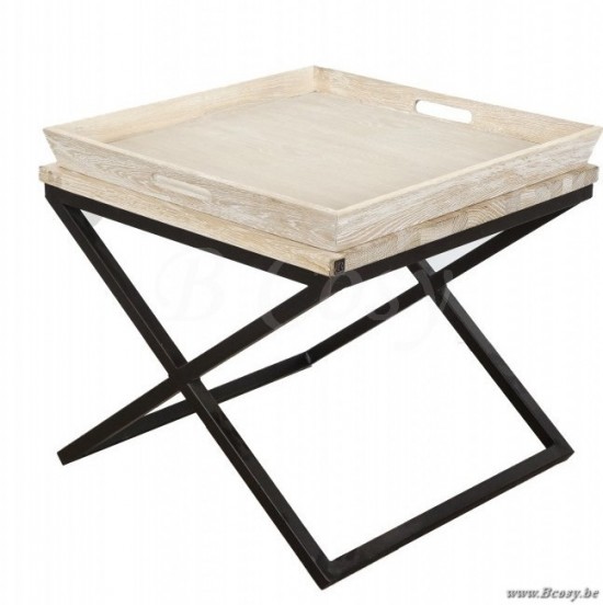 PR Interiors Landelijke Montevideo-Monteverdi Bijzettafel met plateau en zwartstalen kruis in White Brushed Oak 60 PR-Rogiers-CRW/387/20