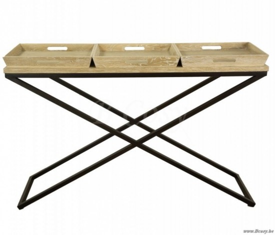 PR Interiors Landelijke Montevideo-Monteverd Console met zwarte smeedijzeren kruisen White Brushed Oak onderstel in smeedijzer 140 PR-Rogiers-CRW/388/20