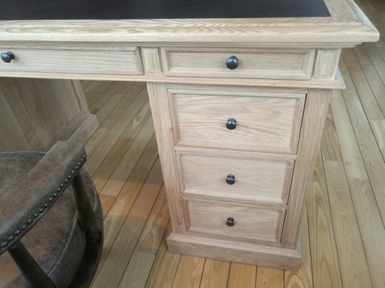 PR Interiors Living Landelijke Maine bureau buro in weathered oak-eik met lederen inleg 160 PR-Rogiers-CHR/210/03