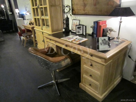 PR Interiors Landelijke Maine bureau buro in weathered oak-eik met lederen inleg 160 PR-Rogiers-CHR/210/03