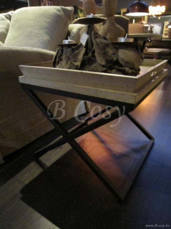 PR Interiors Landelijke Montevideo-Monteverdi Bijzettafel met plateau en zwartstalen kruis in White Brushed Oak 60 PR-Rogiers-CRW/387/20