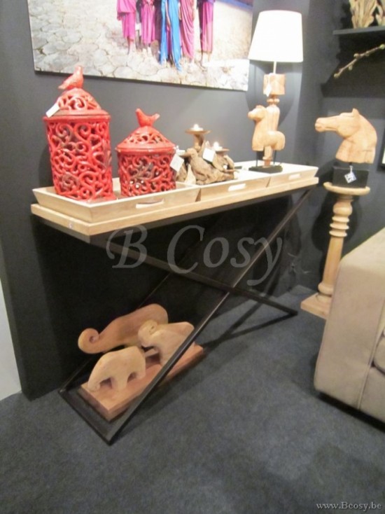 PR Interiors Landelijke Montevideo-Monteverd Console met zwarte smeedijzeren kruisen White Brushed Oak onderstel in smeedijzer 140 PR-Rogiers-CRW/388/20