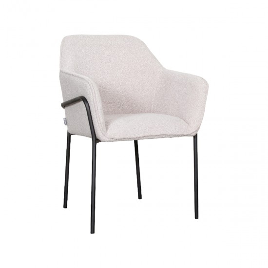 LABEL51 Eetkamerstoel Dexter Naturel Boucle Zwart Metalen Frame.