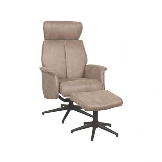 LABEL51 Fauteuil Verdal Taupe Micro Suede Incl. Hocker.
