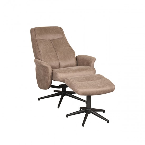 LABEL51 Fauteuil Bergen Taupe Micro Suede Incl. Hocker.