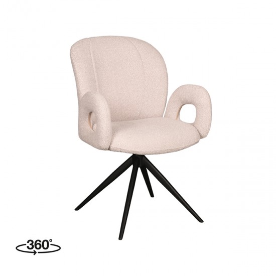 LABEL51 Eetkamerstoel Neo Naturel Boucle Zwart Metalen Frame.