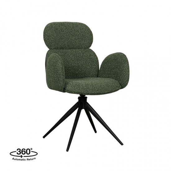 LABEL51 Eetkamerstoel Vidar Forest Royal Boucle Zwart Metalen Frame.