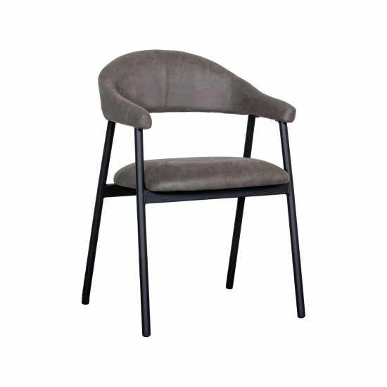 LABEL51 Eetkamerstoel Amaze Antraciet Micro Suede Zwart Metalen Frame.