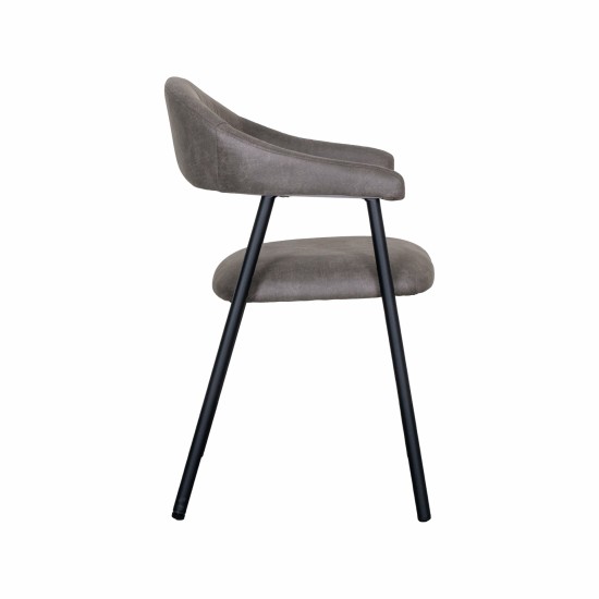 LABEL 51 Eetkamerstoel Amaze Antraciet Micro Suede Zwart Metalen Frame.