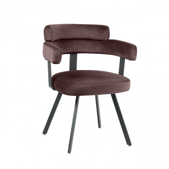 LABEL51 Eetkamerstoel Bardio Taupe Fluweel Zwart Metalen Frame.