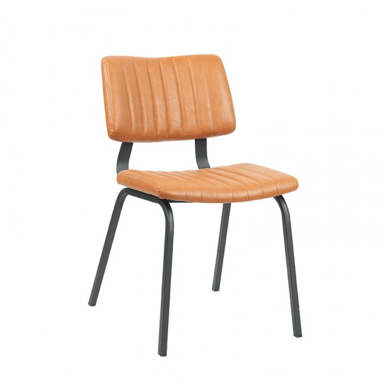 LABEL51 Eetkamerstoel Gusto Cognac Kunstleder Zwart Metalen Frame.