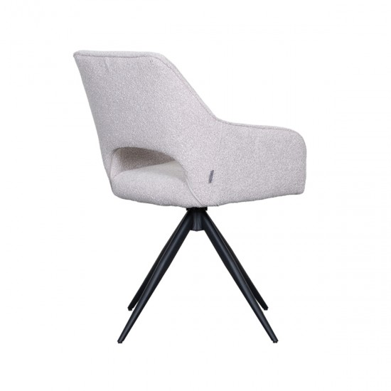 LABEL 51 Eetkamerstoel Finley Naturel Boucle Zwart Metalen Frame.