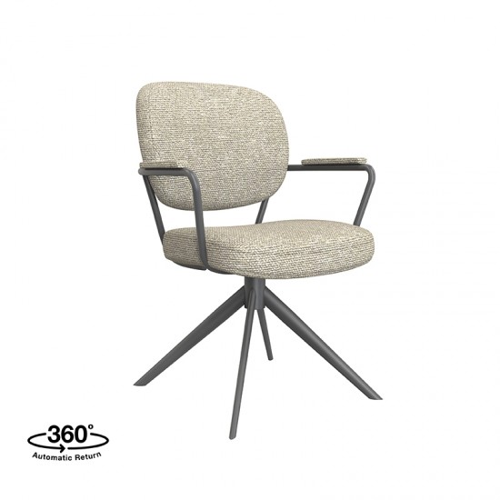 LABEL51 Eetkamerstoel Basel Naturel Royal Boucle Zwart Metalen Frame.