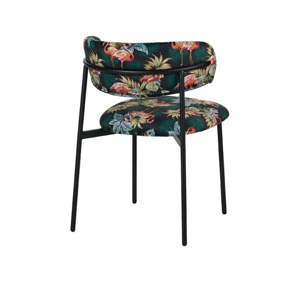LABEL 51 Eetkamerstoel Ferry Printed Flamingo Fluweel Zwart Metalen Frame.