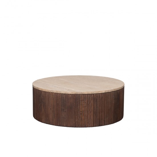 LABEL51 Salontafel Ribble Espresso Travertin 70 cm Rond.