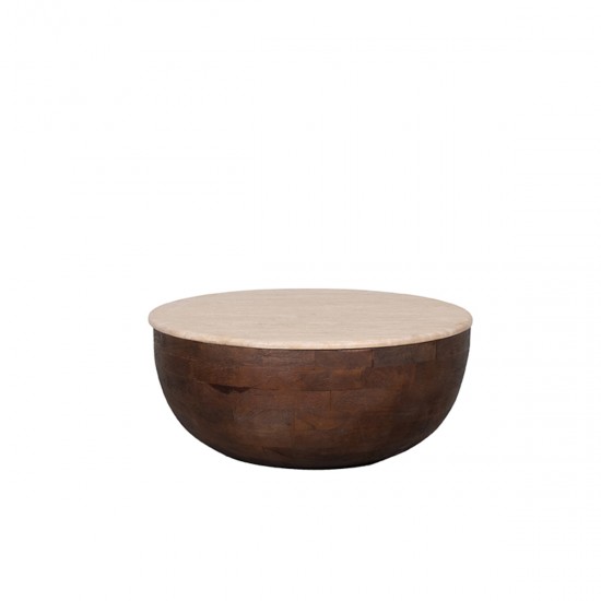 LABEL51 Salontafel Bowl Espresso Travertin 70 cm Rond.