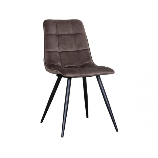 LABEL51 Eetkamerstoel Bistro Taupe Fluweel Zwart Metalen Frame.