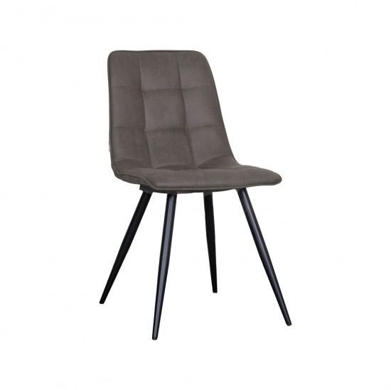 LABEL51 Eetkamerstoel Bistro Antraciet Micro Suede Zwart Metalen Frame.
