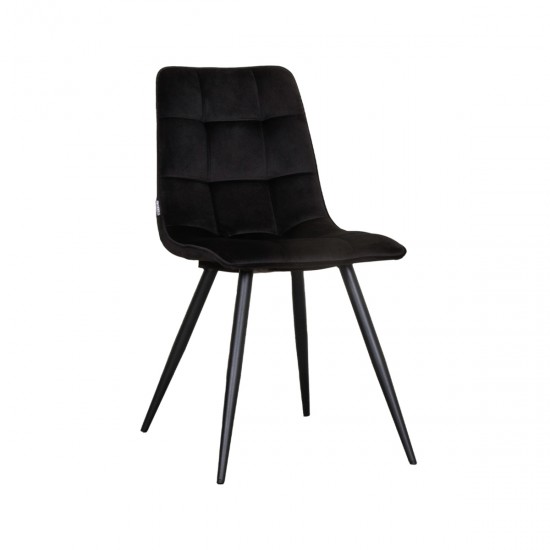 LABEL51 Eetkamerstoel Bistro Zwart Fluweel Zwart Metalen Frame.