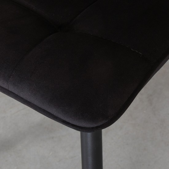 LABEL51 Chaise de salle à manger Bistro Noir Velours Zwart Metalen Frame.