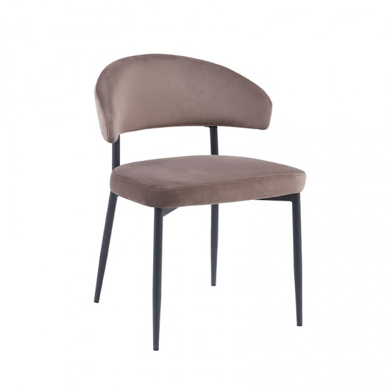 LABEL51 Eetkamerstoel Bliss Taupe Fluweel Zwart Metalen Frame.