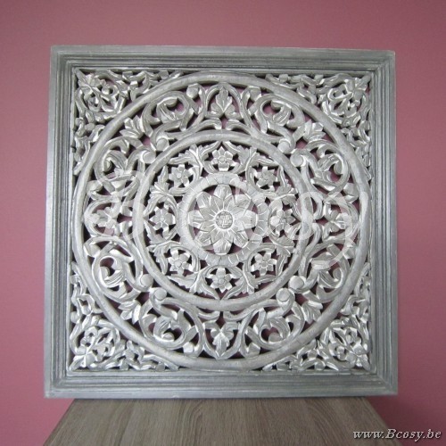 PTMD Carf Flore Brown Wood Mdf Panel Square Flower S 60 x 3 x 60 cm