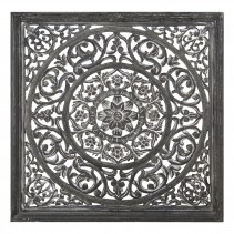 PTMD Carf Flore Brown Wood Mdf Panel Square Flower S 60 x 3 x 60 cm