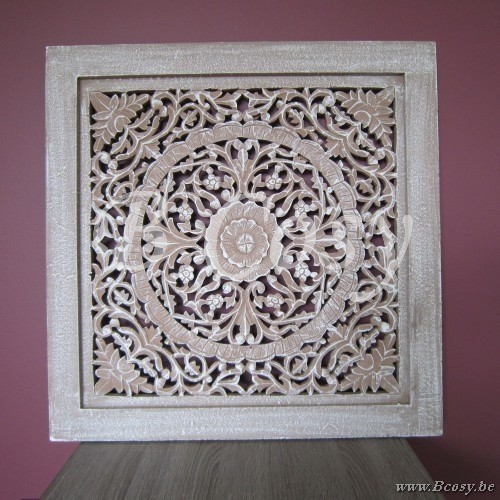 PTMD Carf Flore Brown Wooden Panel Square Frame S 60 x 6 x 60 cm