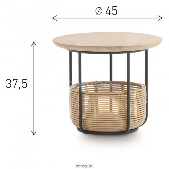 Vincent Sheppard Vivi Basket Side Table Small Black Steel frame Natural Rattan Natural Oak top.