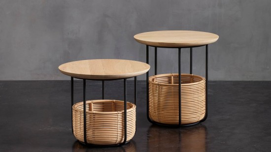 Vincent Sheppard Table panier Vivi M Vivi Moyen Table d'appoint Panier cadre en Acier Noir Rotin Naturel.