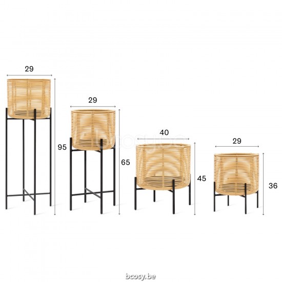 Vincent Sheppard Pflanztopf Vivi M Vivi Blumentopf Mittel Rahmen aus Schwarz Stahl Natürlich Rattan.
