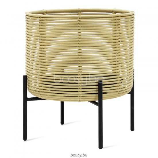 Vincent Sheppard Vivi Plantenpot Medium Zwart Stalen frame Natuur Rotan.