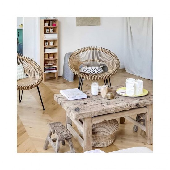 Vincent Sheppard Cruz schalensesseln schalensitze Rahmen aus Schwarz pulverbeschichtet Stahl Natürlich Rattan.