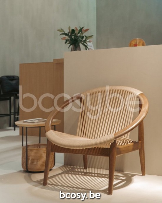 Vincent Sheppard Norma Lounge Stuhl Rahmen aus Dunkelbraun gebeizt Eiche Leinen Seil Polypropylen.