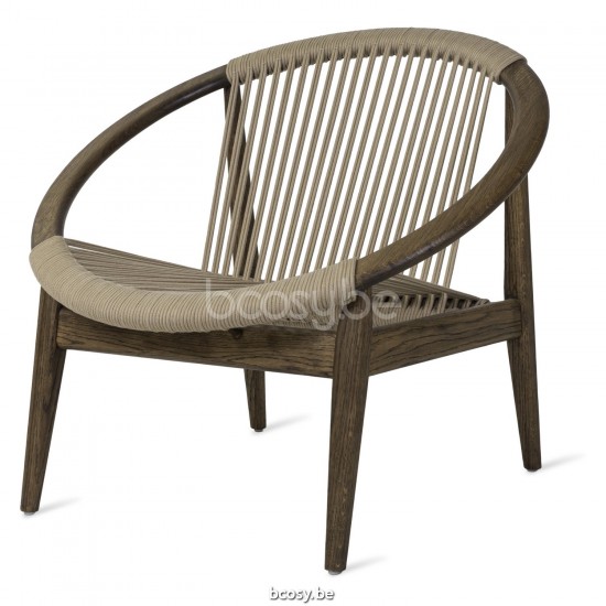 Vincent Sheppard Norma Lounge Stoel Donkerbruin gebeitst Eiken frame Linnen Touw Polypropyleen.