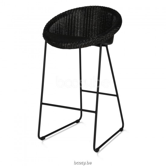 Vincent Sheppard Joe Halfhoge Barstoel Zwart Gepoedercoat Stalen slede frame Zwart Lloyd Loom.