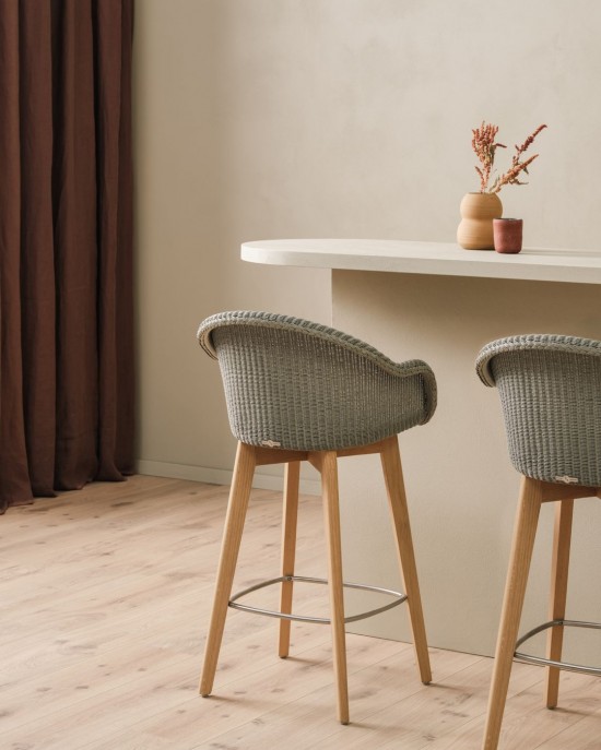 Vincent Sheppard Avril Tabouret de bar mi-hauteur cadre en Bois Chêne naturel Lloyd Loom Galet.