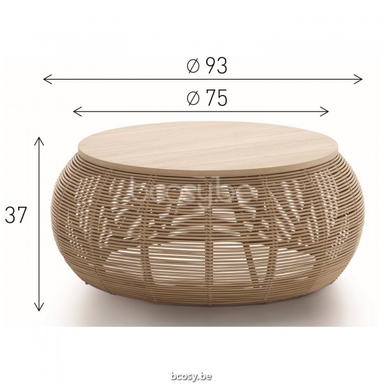 Vincent Sheppard Vivi Round Coffee Table Dia 93 Natural Rattan Natural Oak top.