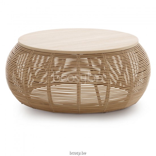 Vincent Sheppard Vivi Ronde Salontafel Dia 93 Natuur Rotan Natuur Eiken Tafelblad.