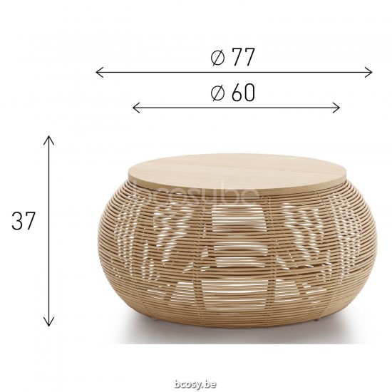 Vincent Sheppard Vivi Round Coffee Table Dia 77 Natural Rattan Natural Oak top.