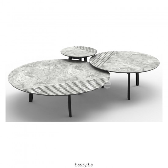 Vincent Sheppard Table d'appoint Groove marbre blanc Groove Dia 40 Table d'appoint ronde cadre en Acier Noir.