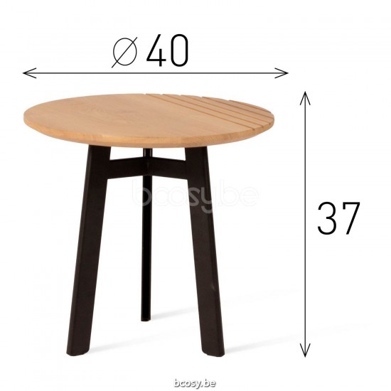 Vincent Sheppard Groove Round Side Table Dia 40 Black Steel frame Oak Naturel top.