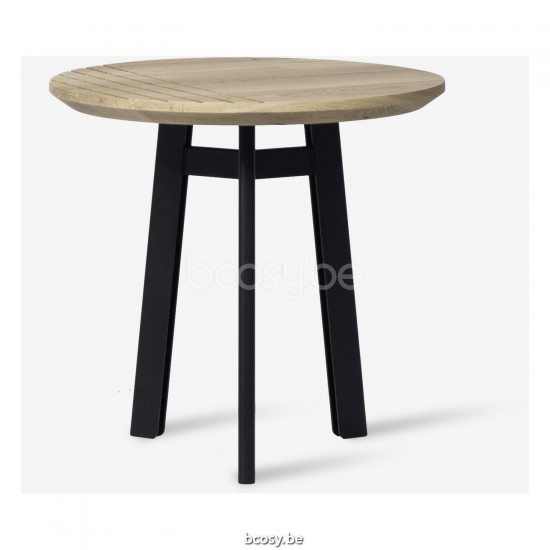 Vincent Sheppard Groove Runder Beistelltisch Dia 40 Rahmen aus Schwarz Stahl Tischplatte Eiche Natur.