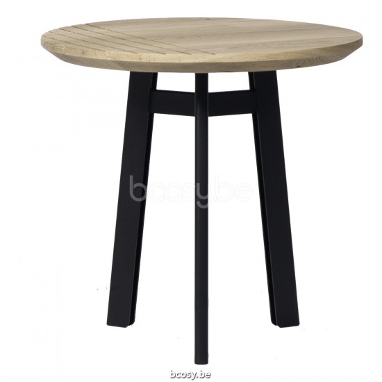 Vincent Sheppard Groove Ronde Bijzettafel Dia 40 Zwart Stalen frame Eiken Naturel Tafelblad.