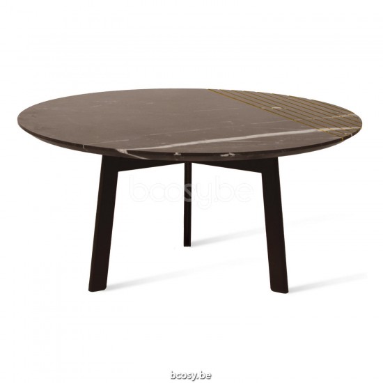 Vincent Sheppard Groove Ronde Salontafel Dia 72 Zwart Stalen frame Nero Marquina Marmer Marmer Tafelblad.