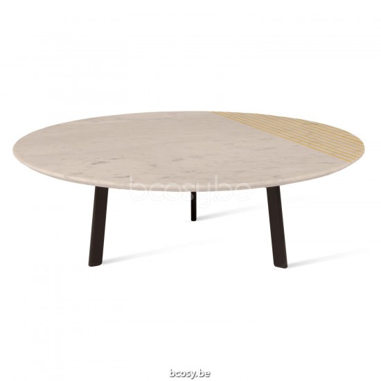 Vincent Sheppard Groove Ronde Salontafel Dia 96 Zwart Stalen frame Carrara Marmer Marmer Tafelblad.