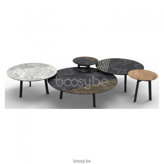 Vincent Sheppard Groove Runder Couchtisch Dia 96 Rahmen aus Schwarz Stahl Tischplatte Nero Marquina Marmor Marmor.