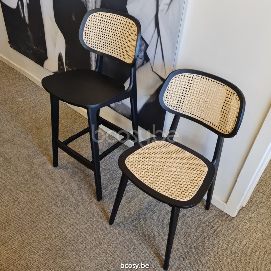 Vincent Sheppard Titus dining chairs Black Stained Oak frame Cane Seat.