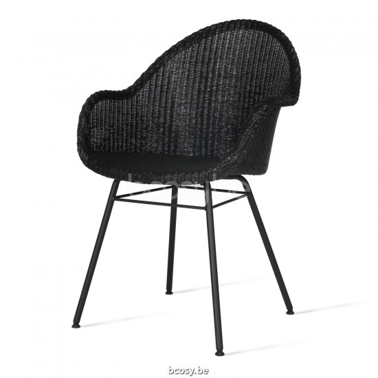 Vincent Sheppard Avril Eetkamerstoel met hoge rug Zwart Gepoedercoat Stalen A frame Zwart Lloyd Loom.