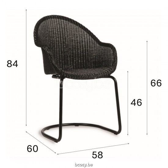 Vincent Sheppard Avril Chaise de salle à manger avec dossier haut cadre en Acier Cantilever Revêtement en poudre noir Lloyd Loom Noir.